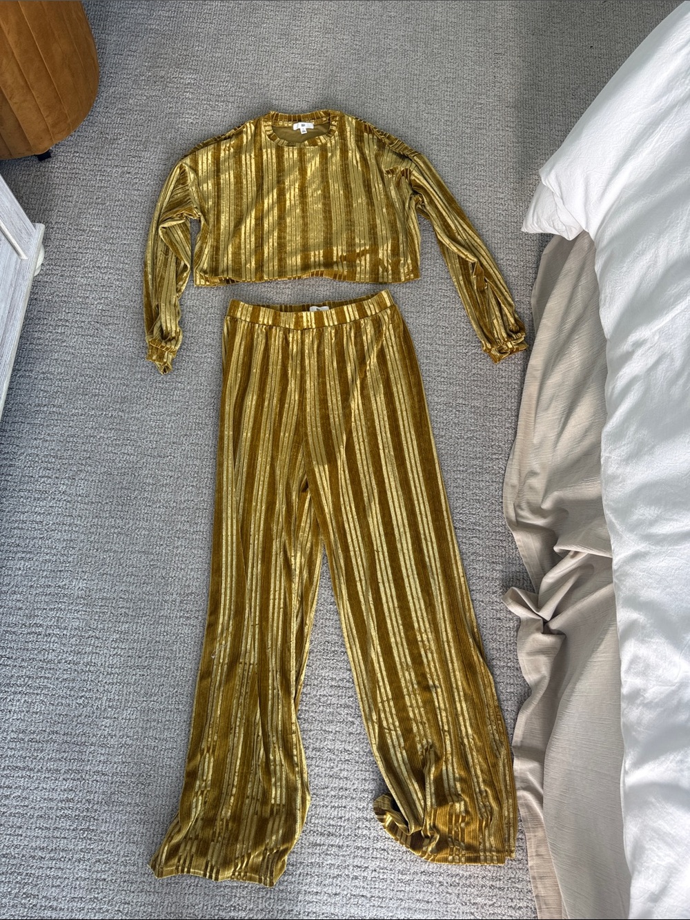 bp Gold Shimmery Velvet Crop top & Wide-Leg Pants Set